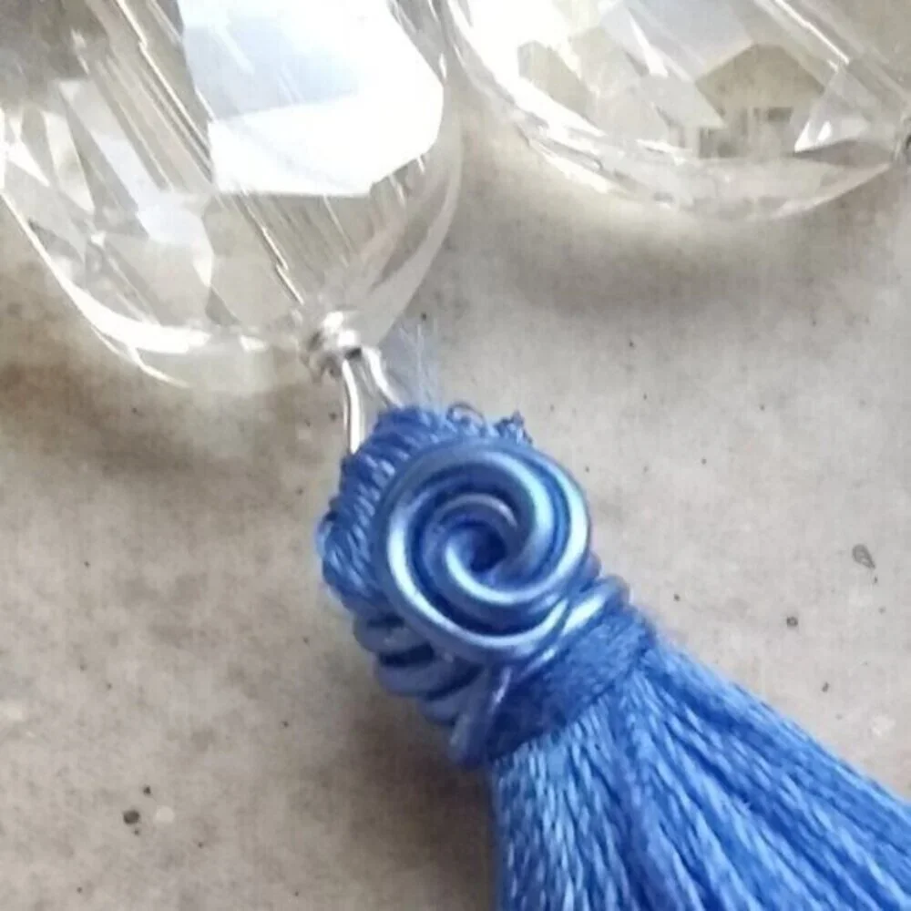 Shoulder Dusters! Extra Long Dangle Earrings - Faceted Clear Crystal + Tassels